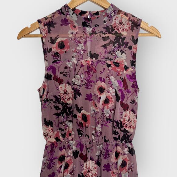 Lulus In My Dreams Mauve Floral Midi Dress XS Tiered Mock Neck Flowy Cottagecore - Picture 3 of 11